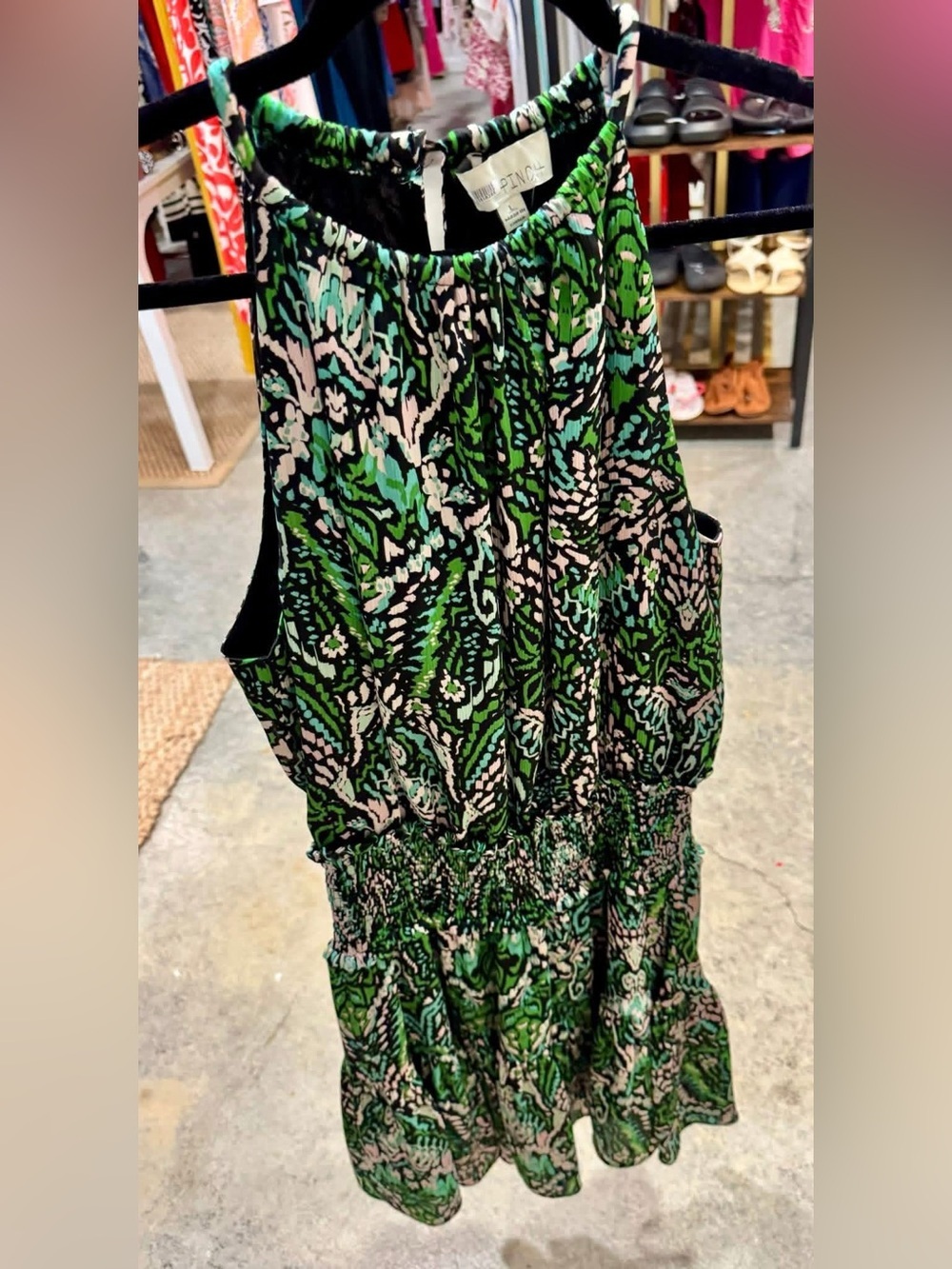 Pinch Green & White Printed Halter Dress